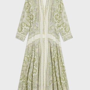 Sandro Green and Cream Paisley Long Sleeve Dress